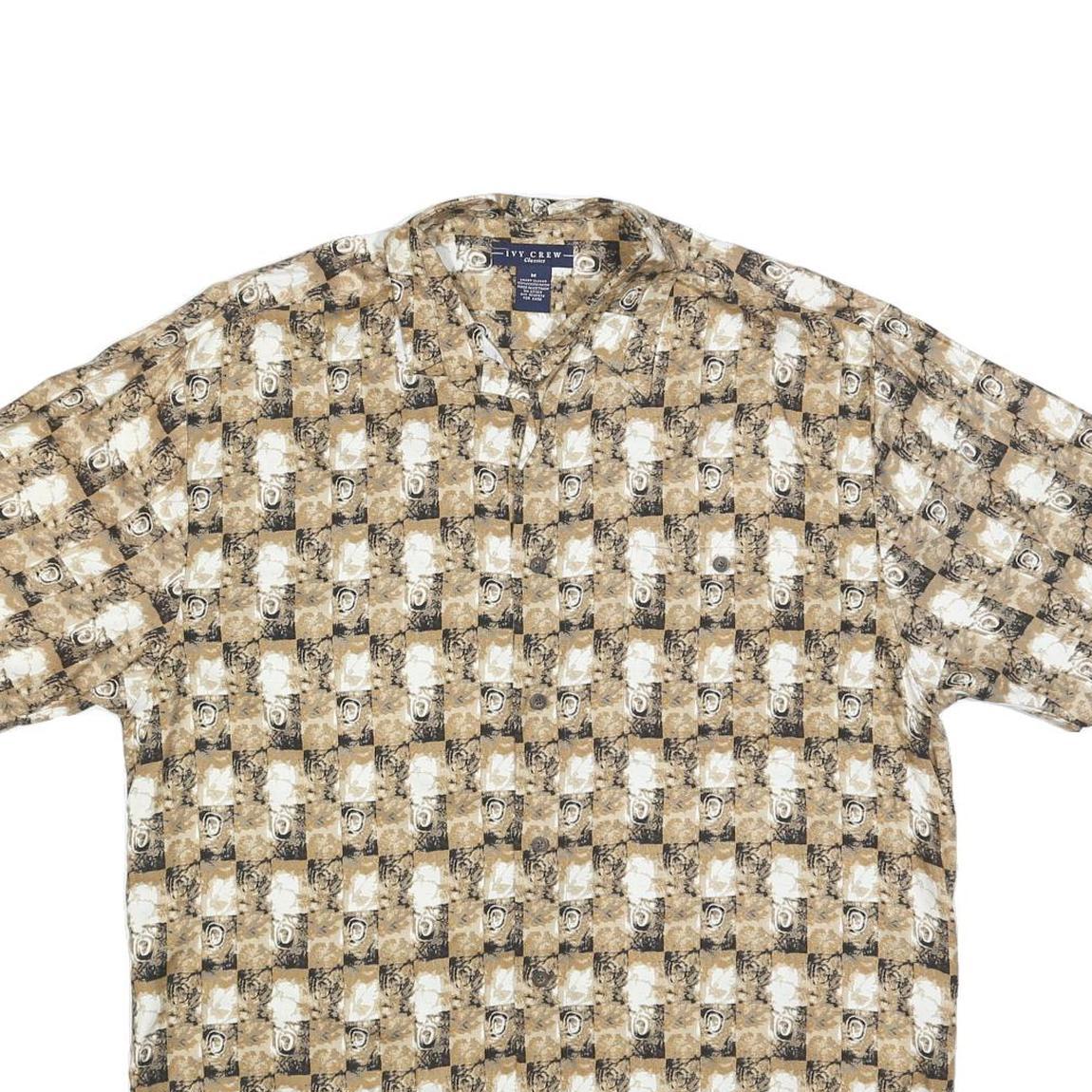 IVY CREW Mens Brown Check Rayon Shirt M Casual Short Sleeve Button Collar