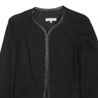 SANDRO Womens Black Button Cotton Blend Tailored Jacket XS Leather Trim Plain