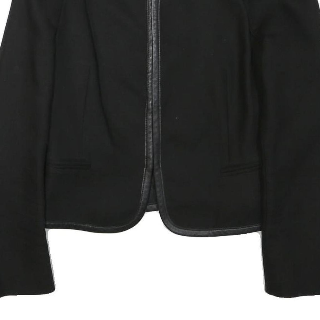 SANDRO Womens Black Button Cotton Blend Tailored Jacket XS Leather Trim Plain