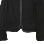 SANDRO Womens Black Button Cotton Blend Tailored Jacket XS Leather Trim Plain