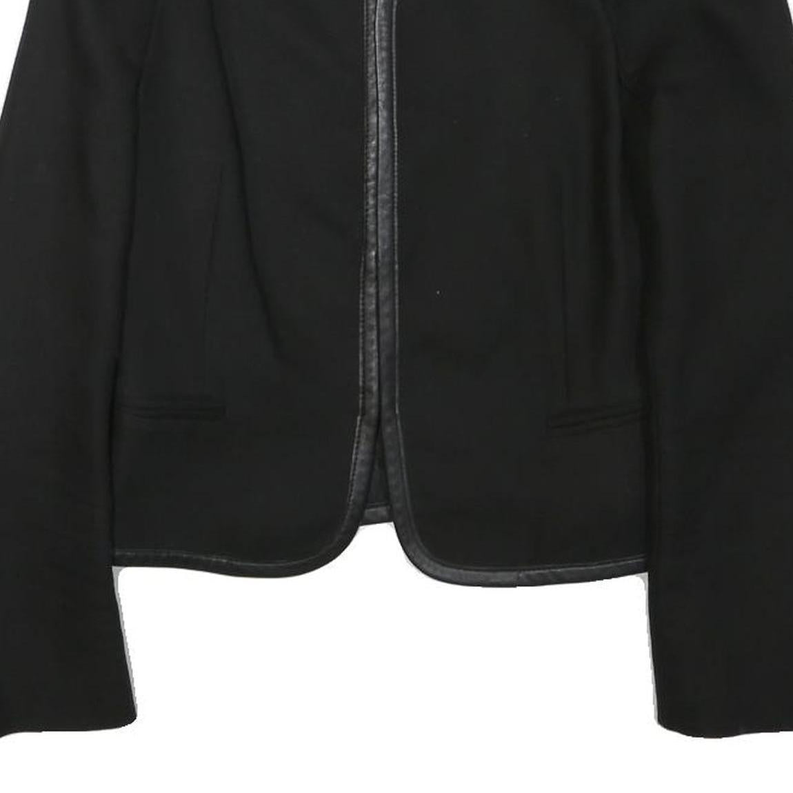 SANDRO Womens Black Button Cotton Blend Tailored Jacket XS Leather Trim Plain