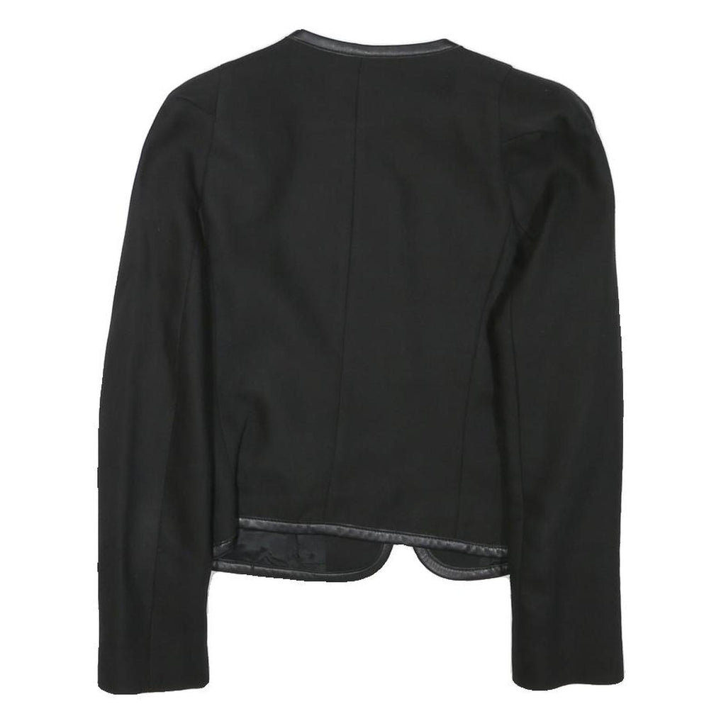SANDRO Womens Black Button Cotton Blend Tailored Jacket XS Leather Trim Plain