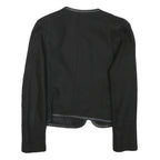 SANDRO Womens Black Button Cotton Blend Tailored Jacket XS Leather Trim Plain
