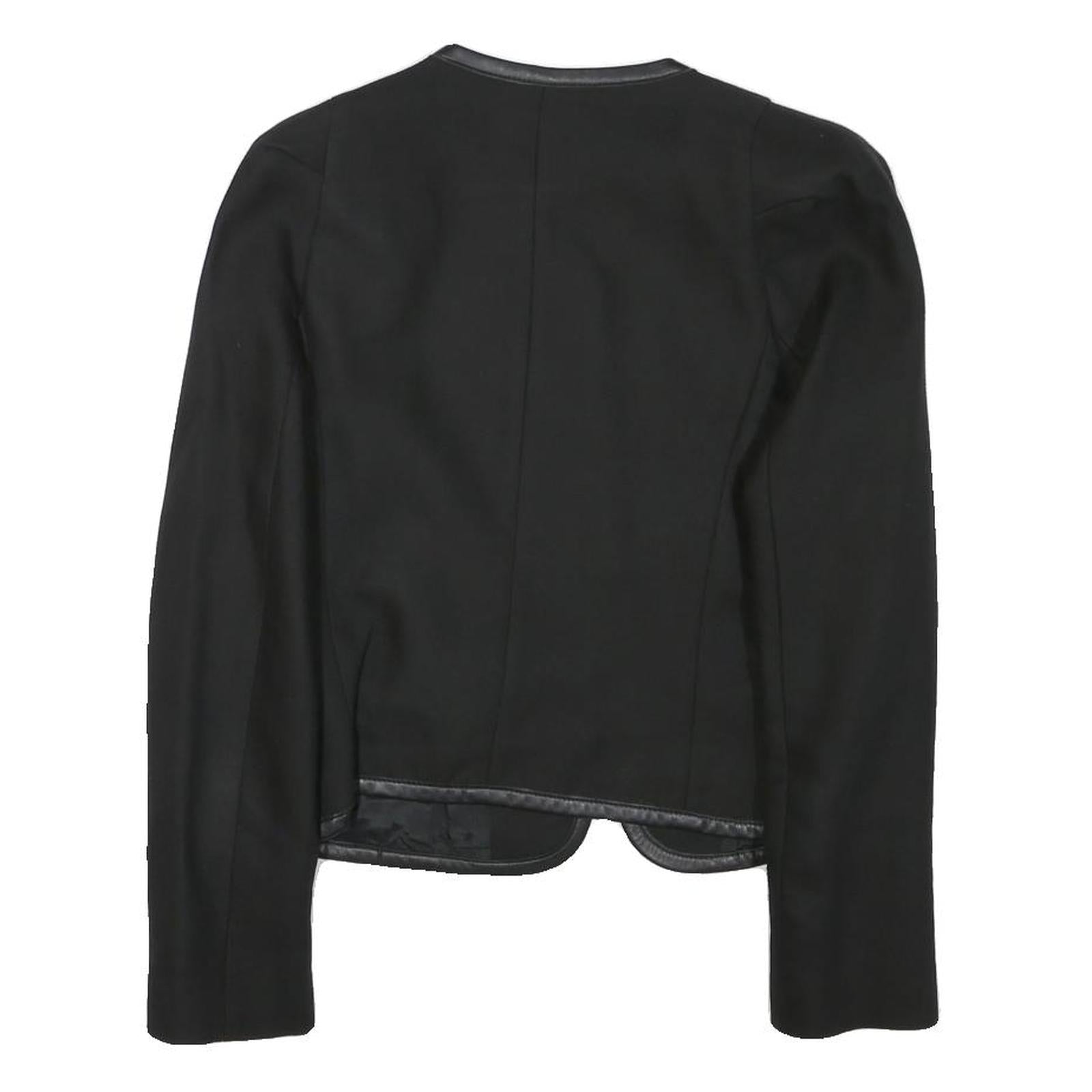 SANDRO Womens Black Button Cotton Blend Tailored Jacket XS Leather Trim Plain