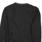SANDRO Womens Black Button Cotton Blend Tailored Jacket XS Leather Trim Plain