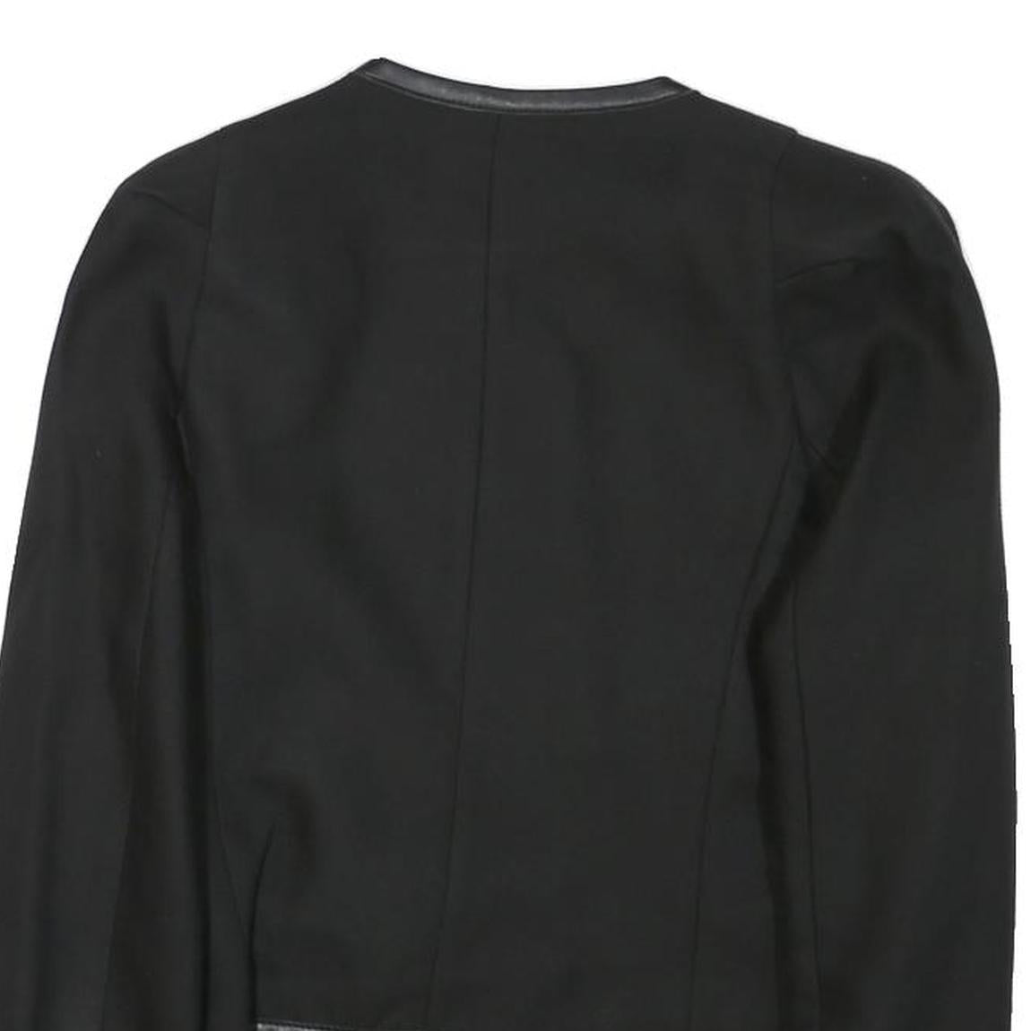 SANDRO Womens Black Button Cotton Blend Tailored Jacket XS Leather Trim Plain