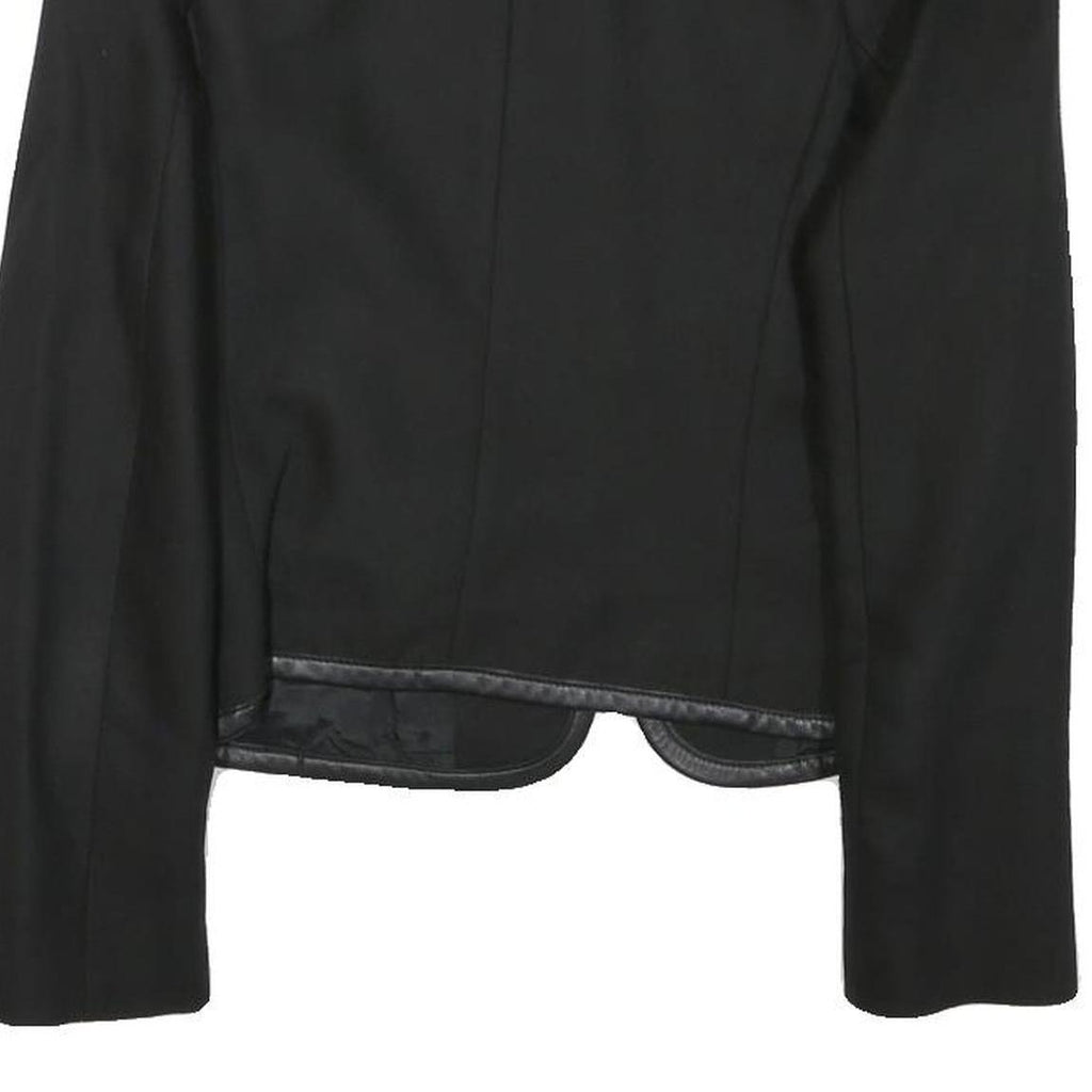 SANDRO Womens Black Button Cotton Blend Tailored Jacket XS Leather Trim Plain