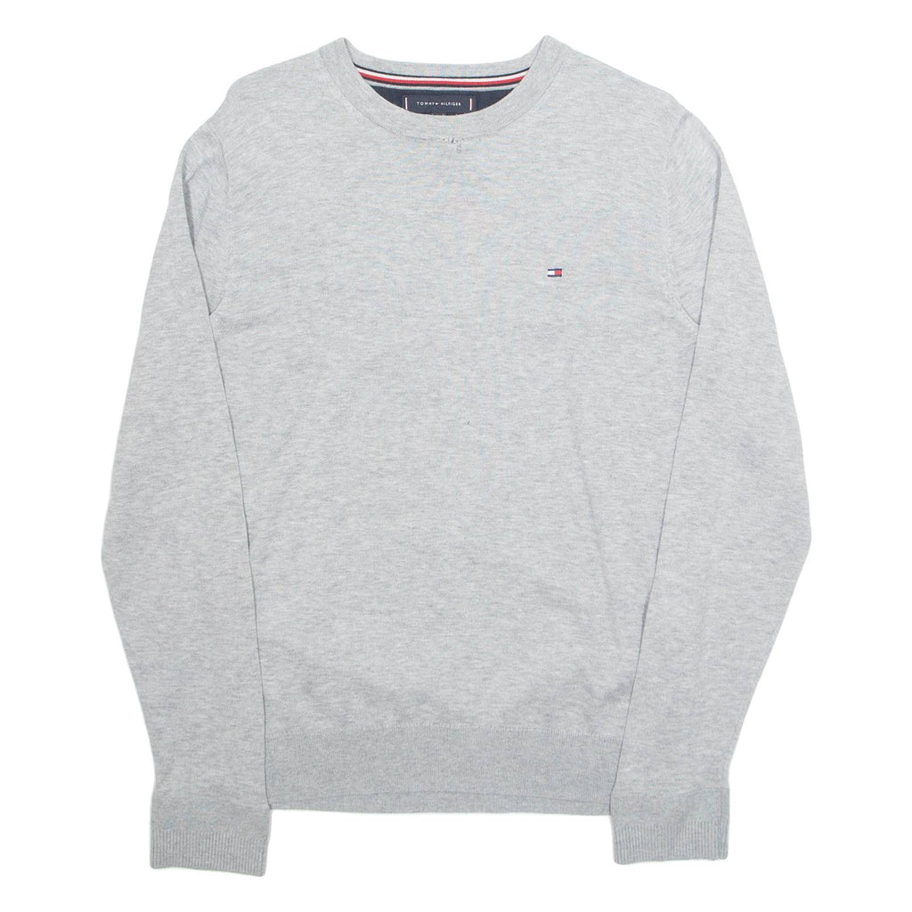 TOMMY HILFIGER Mens Jumper Grey Tight Knit Silk S