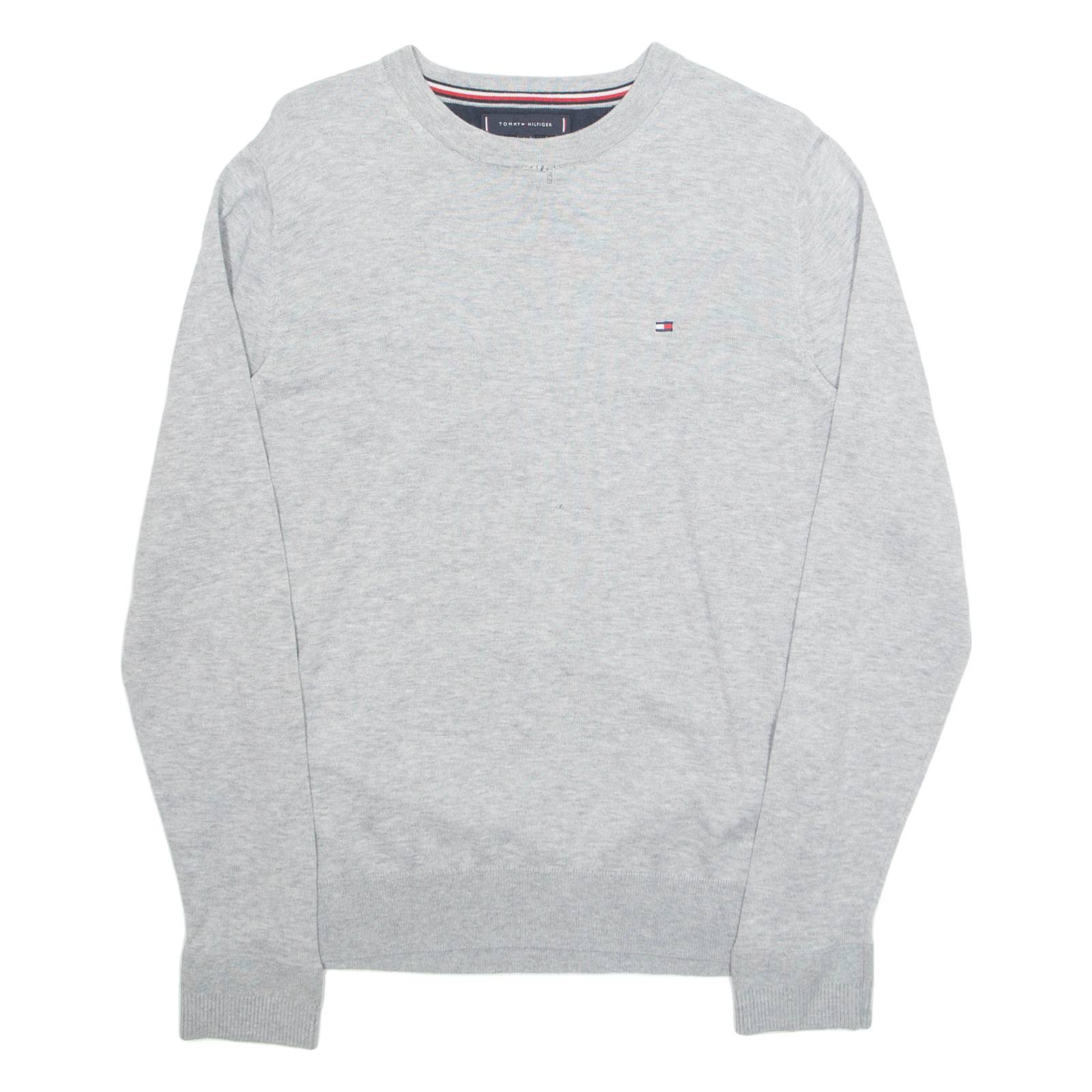 TOMMY HILFIGER Mens Jumper Grey Tight Knit Silk S