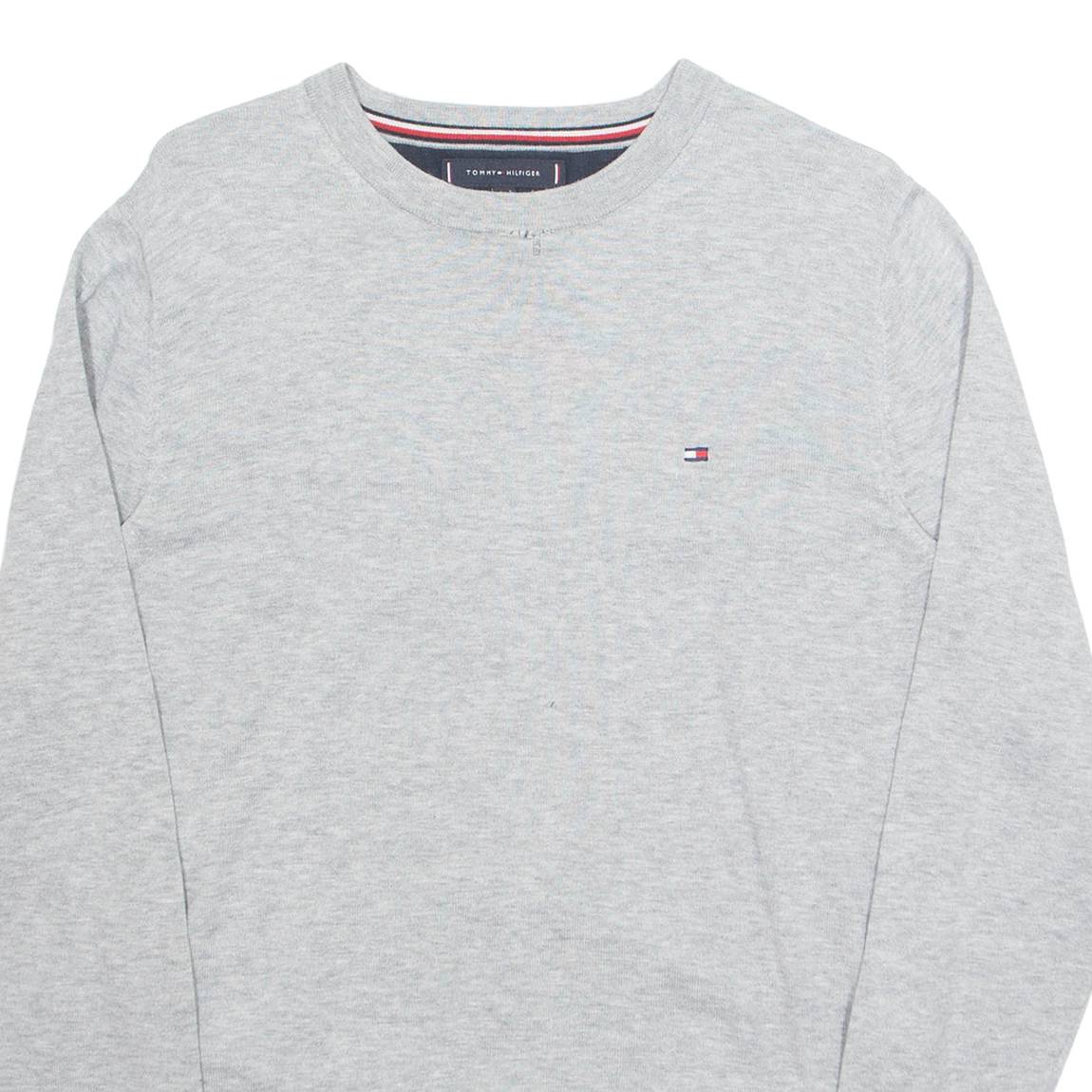 TOMMY HILFIGER Mens Jumper Grey Tight Knit Silk S