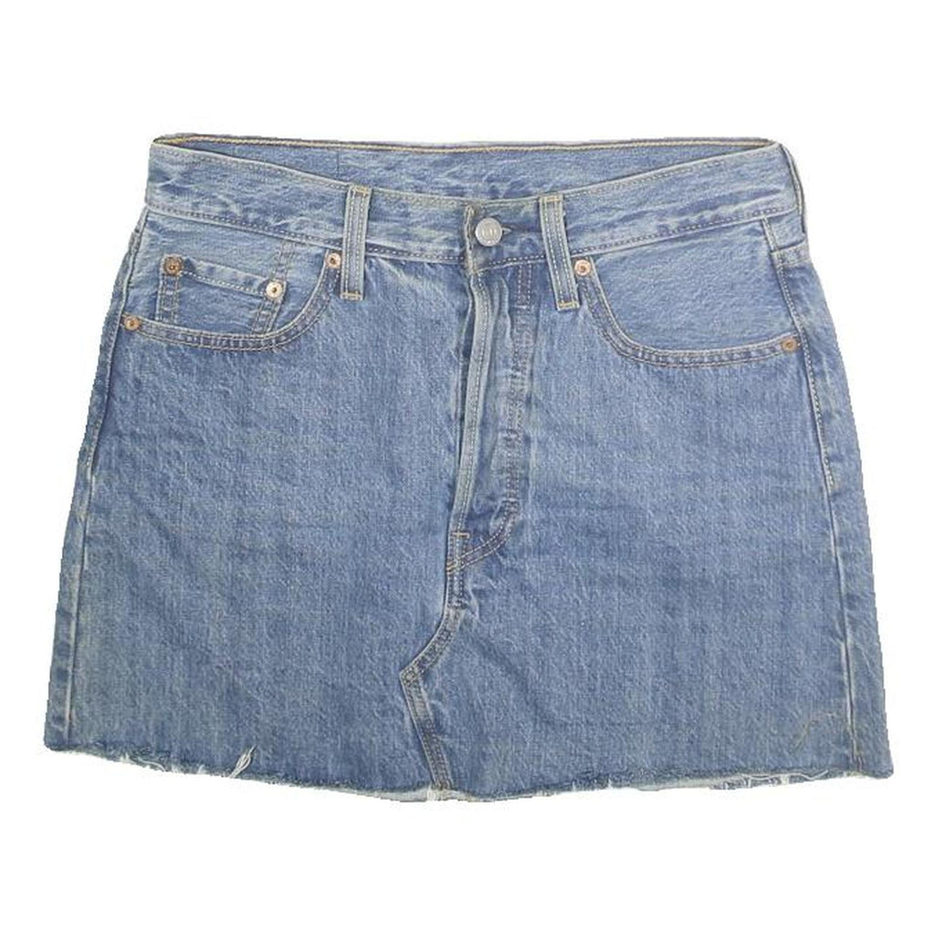 LEVI'S Womens Blue Denim Mini Cotton Blend Skirt S Raw Hem Casual Summer