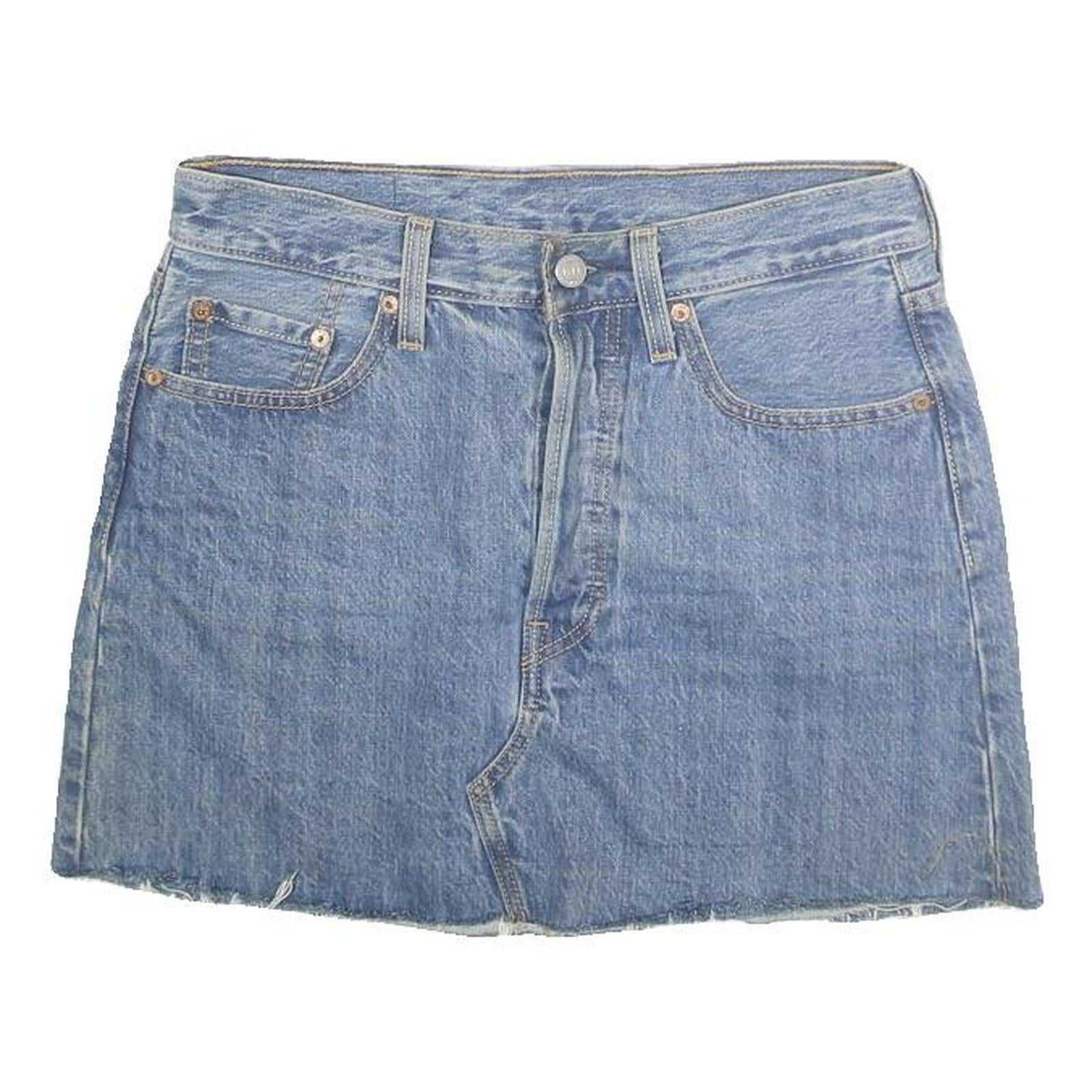 LEVI'S Womens Blue Denim Mini Cotton Blend Skirt S Raw Hem Casual Summer