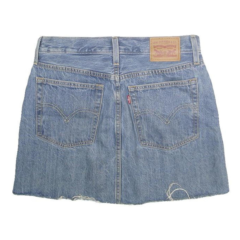 LEVI'S Womens Blue Denim Mini Cotton Blend Skirt S Raw Hem Casual Summer