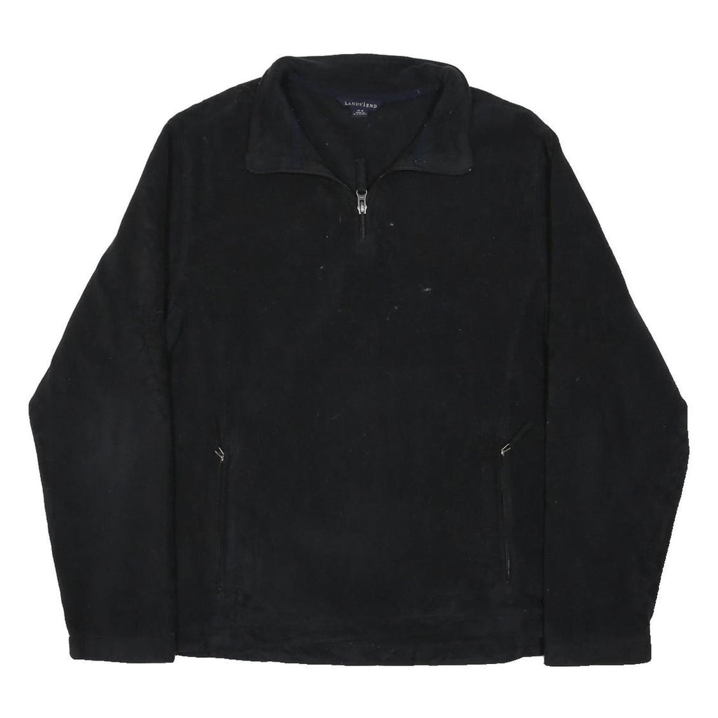 LANDSEND Womens Black Plain Polyester Blend Pullover Jumper L Zip Neck