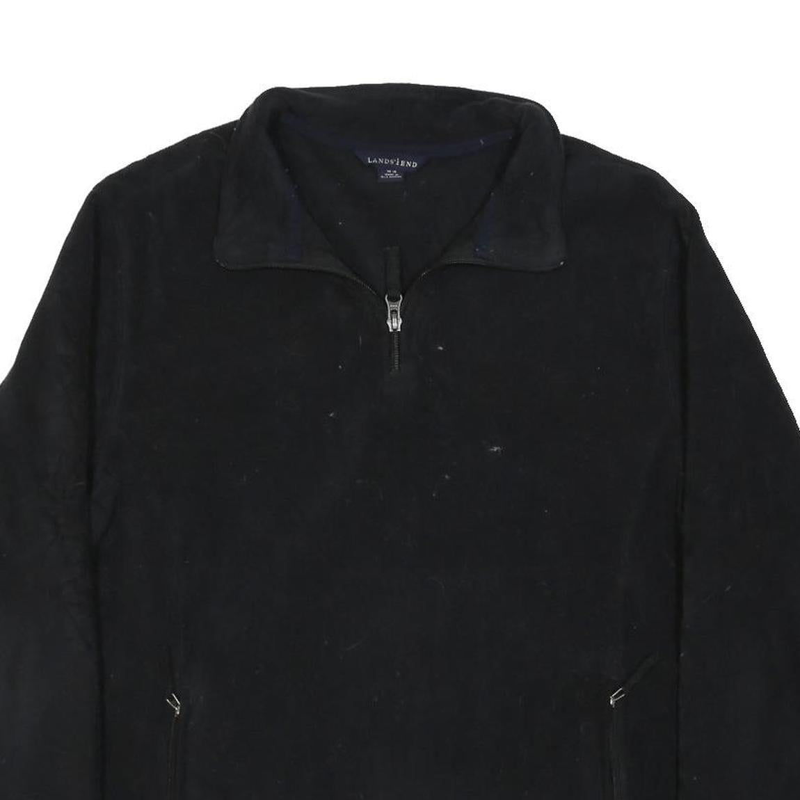 LANDSEND Womens Black Plain Polyester Blend Pullover Jumper L Zip Neck