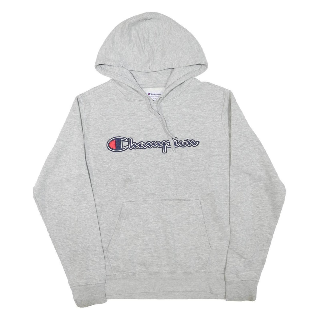 CHAMPION Mens Grey Pullover Hoodie M Embroidered Logo Cotton Blend
