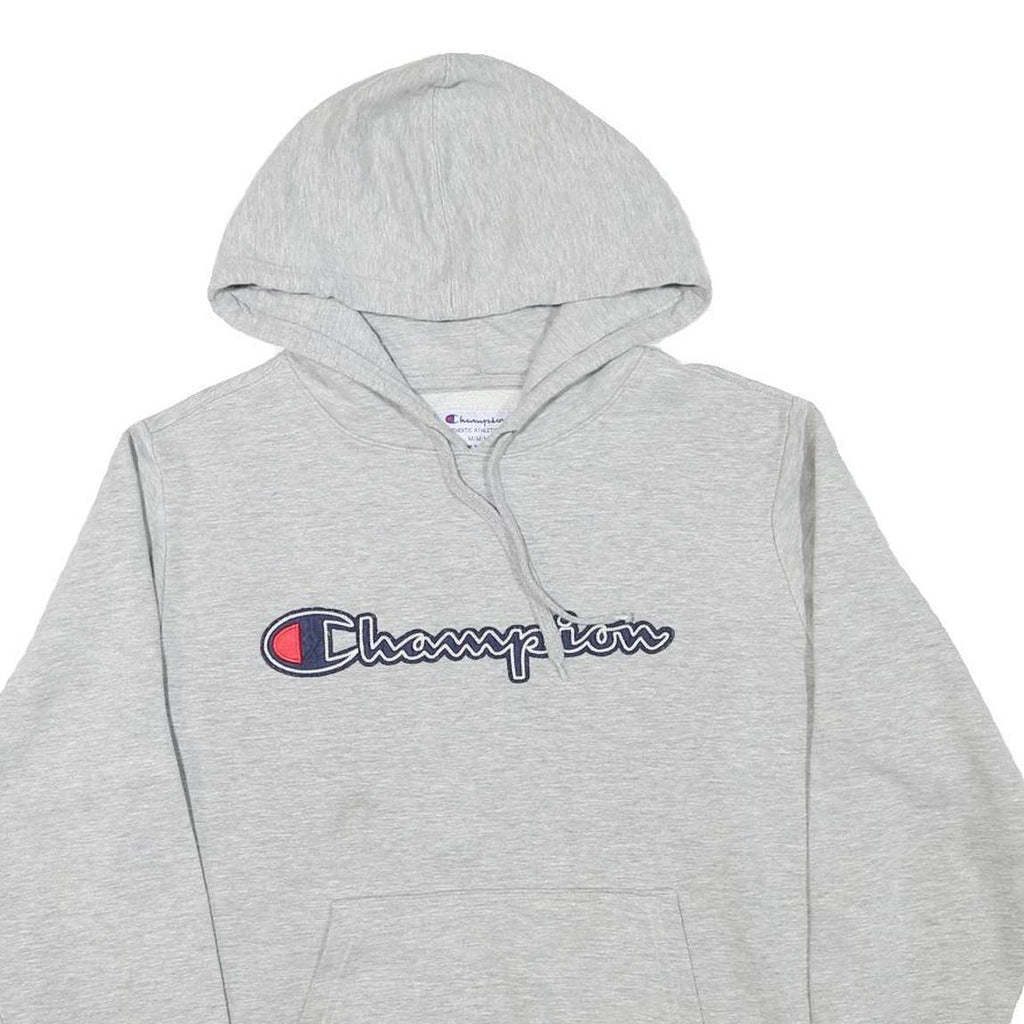 CHAMPION Mens Grey Pullover Hoodie M Embroidered Logo Cotton Blend