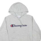 CHAMPION Mens Grey Pullover Hoodie M Embroidered Logo Cotton Blend