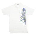BROOKS Mens White Abstract Print Short Sleeve Polo Shirt L Cotton Casual