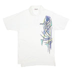 BROOKS Mens White Abstract Print Short Sleeve Polo Shirt L Cotton Casual