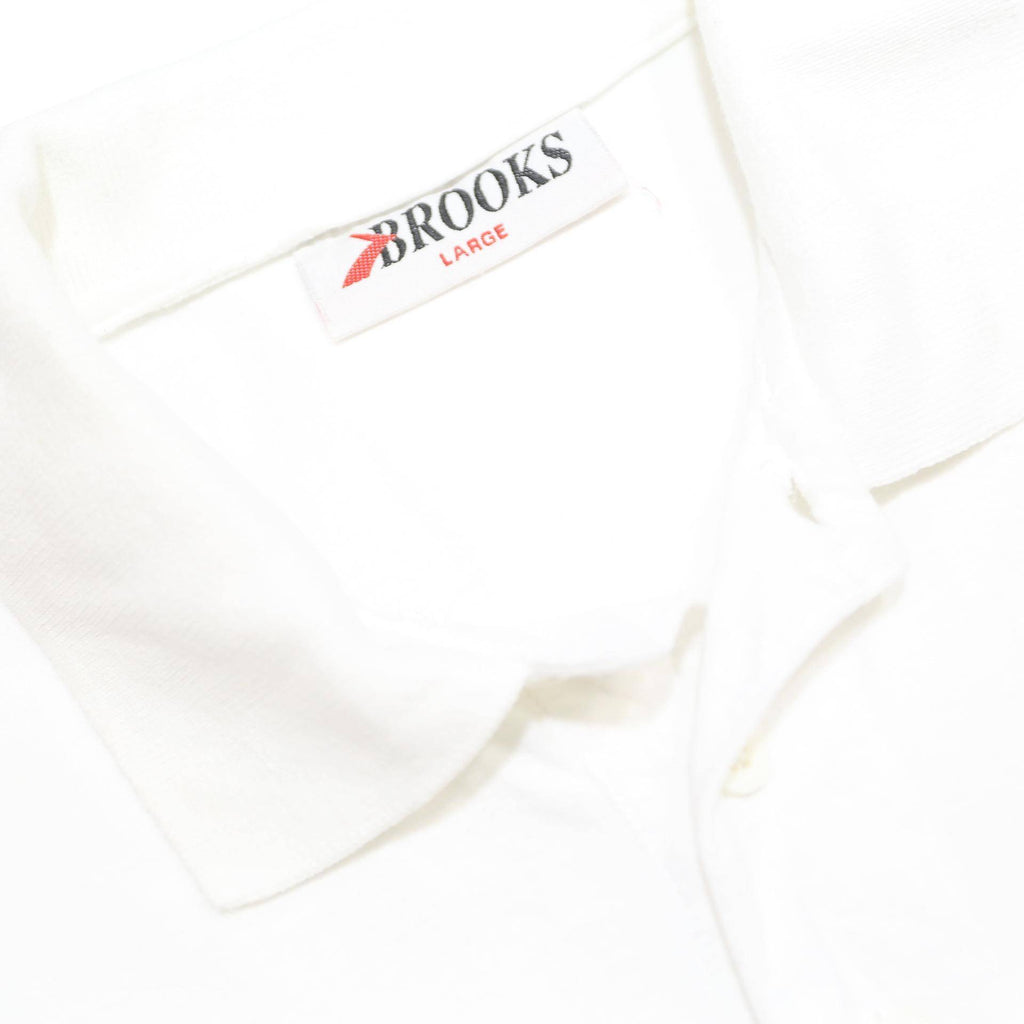 BROOKS Mens White Abstract Print Short Sleeve Polo Shirt L Cotton Casual