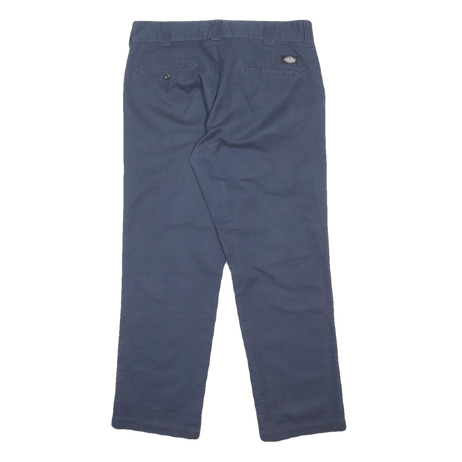DICKIES Mens Cotton Blend Navy Regular Fit Straight Leg Trousers W34 L30