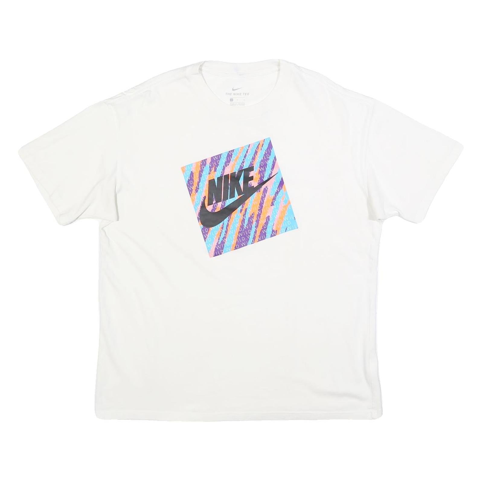 NIKE Mens White Graphic T-Shirt L Short Sleeve Crew Neck Crazy Wild Text Print
