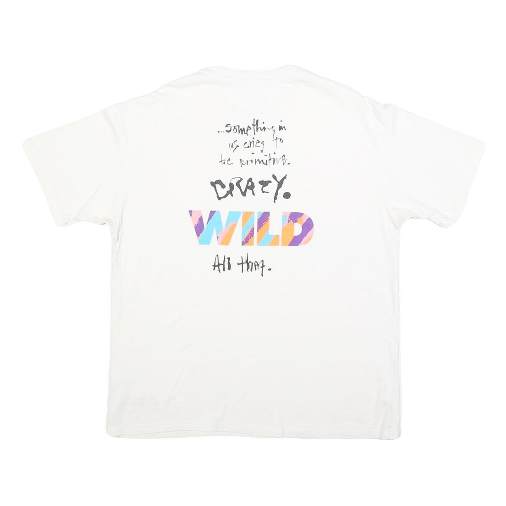 NIKE Mens White Graphic T-Shirt L Short Sleeve Crew Neck Crazy Wild Text Print