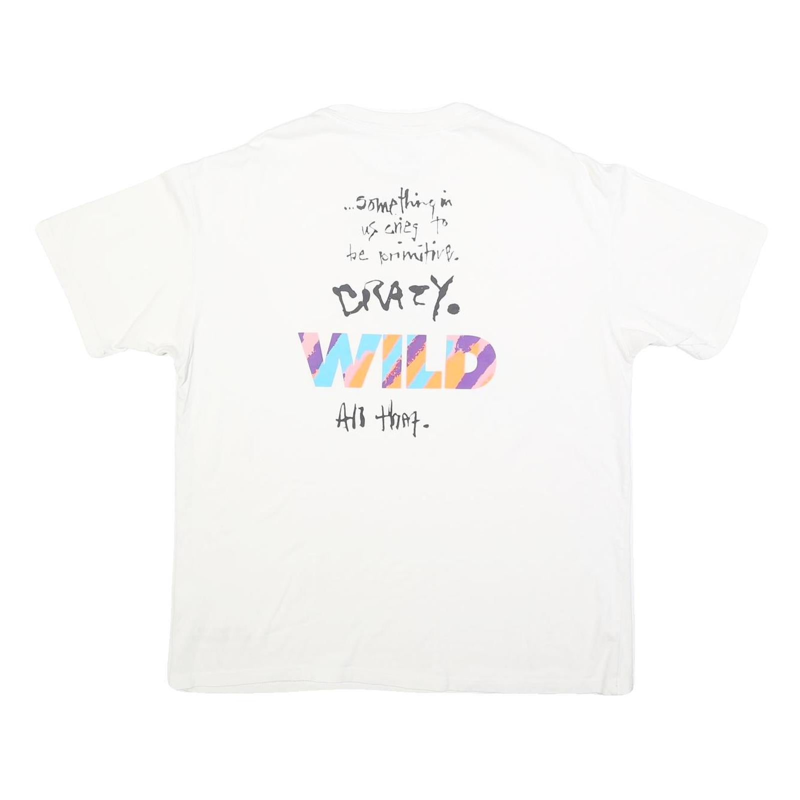 NIKE Mens White Graphic T-Shirt L Short Sleeve Crew Neck Crazy Wild Text Print