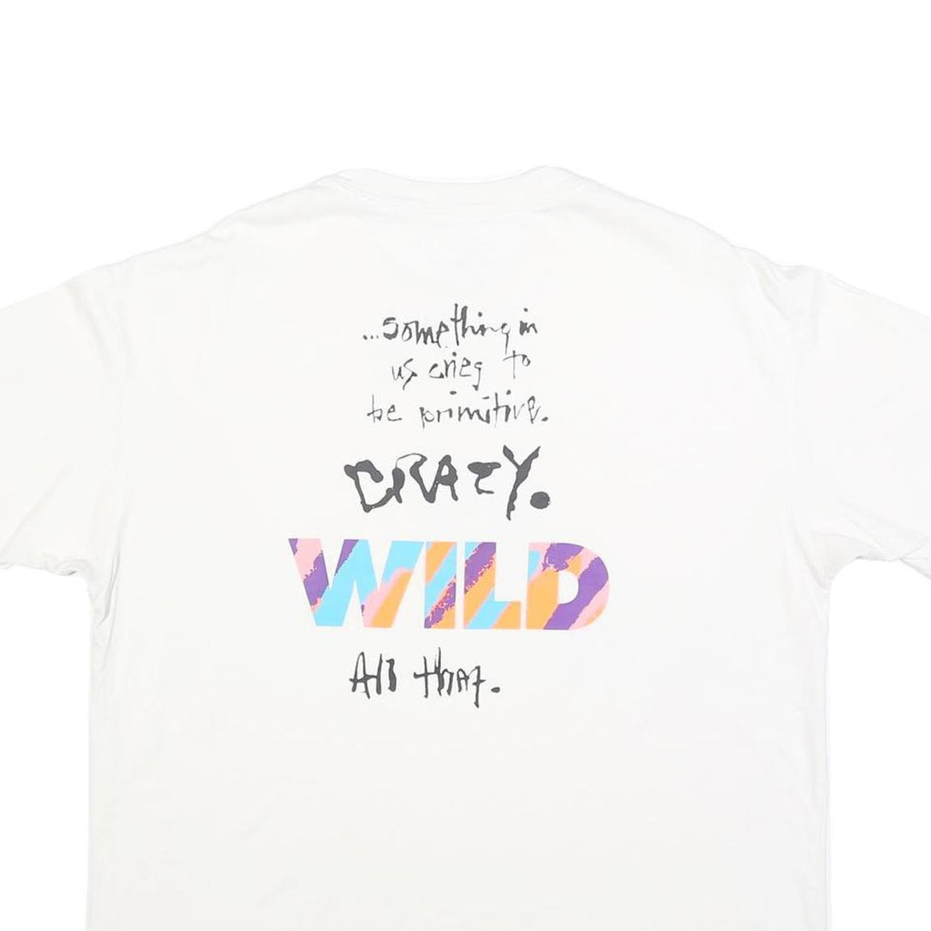 NIKE Mens White Graphic T-Shirt L Short Sleeve Crew Neck Crazy Wild Text Print