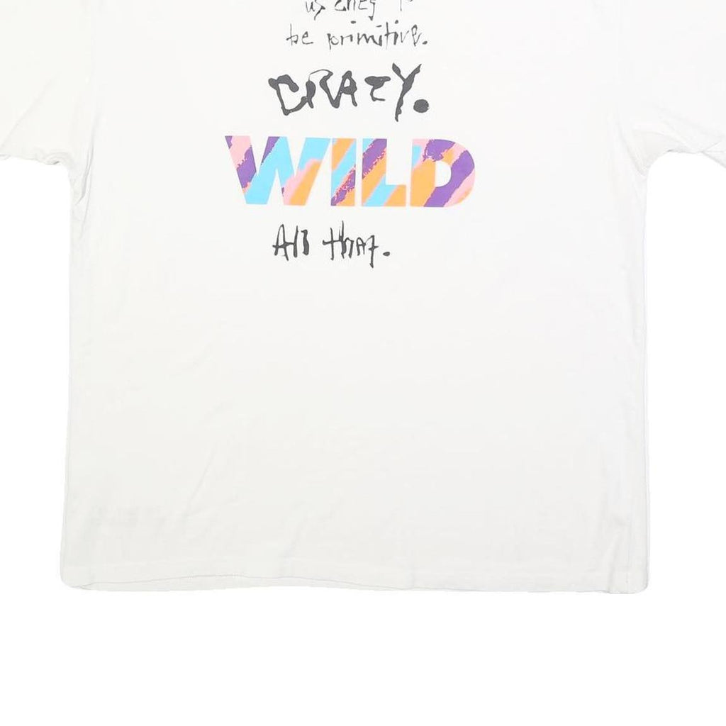 NIKE Mens White Graphic T-Shirt L Short Sleeve Crew Neck Crazy Wild Text Print
