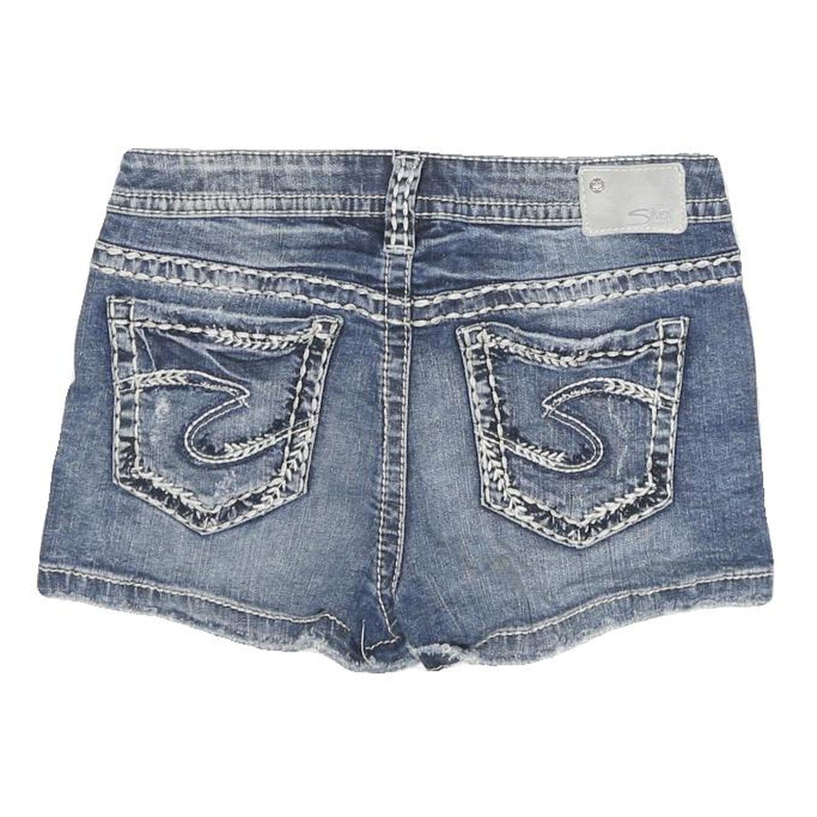 SILVER Womens Denim Blue Casual Cut-Off Shorts M W28 Distressed Stitching