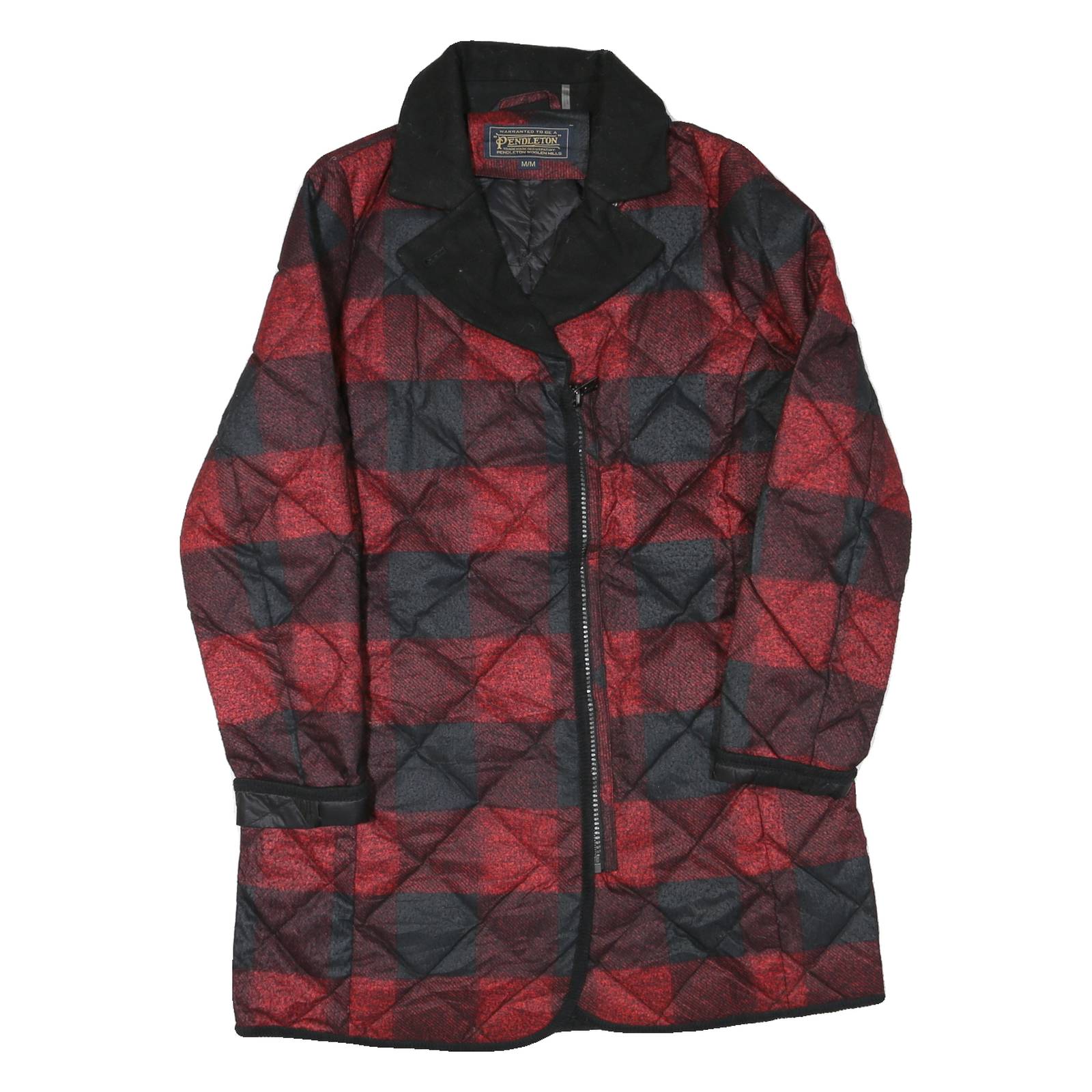 PENDLETON Womens Red & Black Quilted Jacket M Polyester Blend Zip Closure