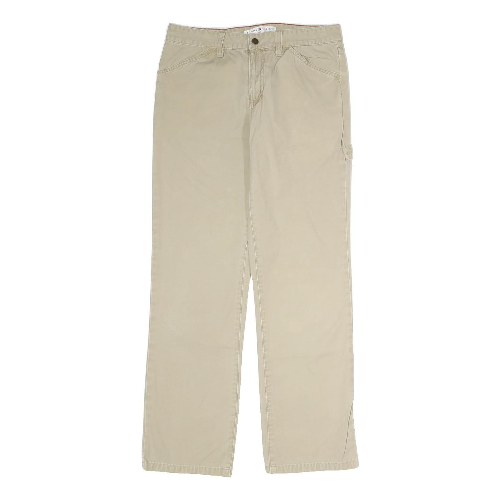 TOMMY HILFIGER Mens Cotton Beige Regular Straight Trousers W30 L29 Casual