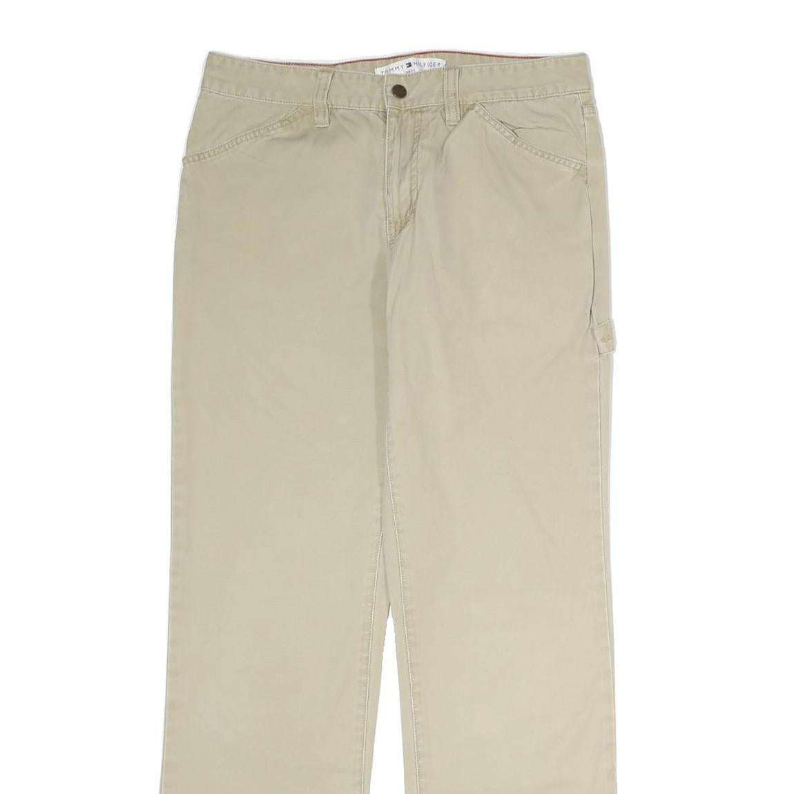 TOMMY HILFIGER Mens Cotton Beige Regular Straight Trousers W30 L29 Casual