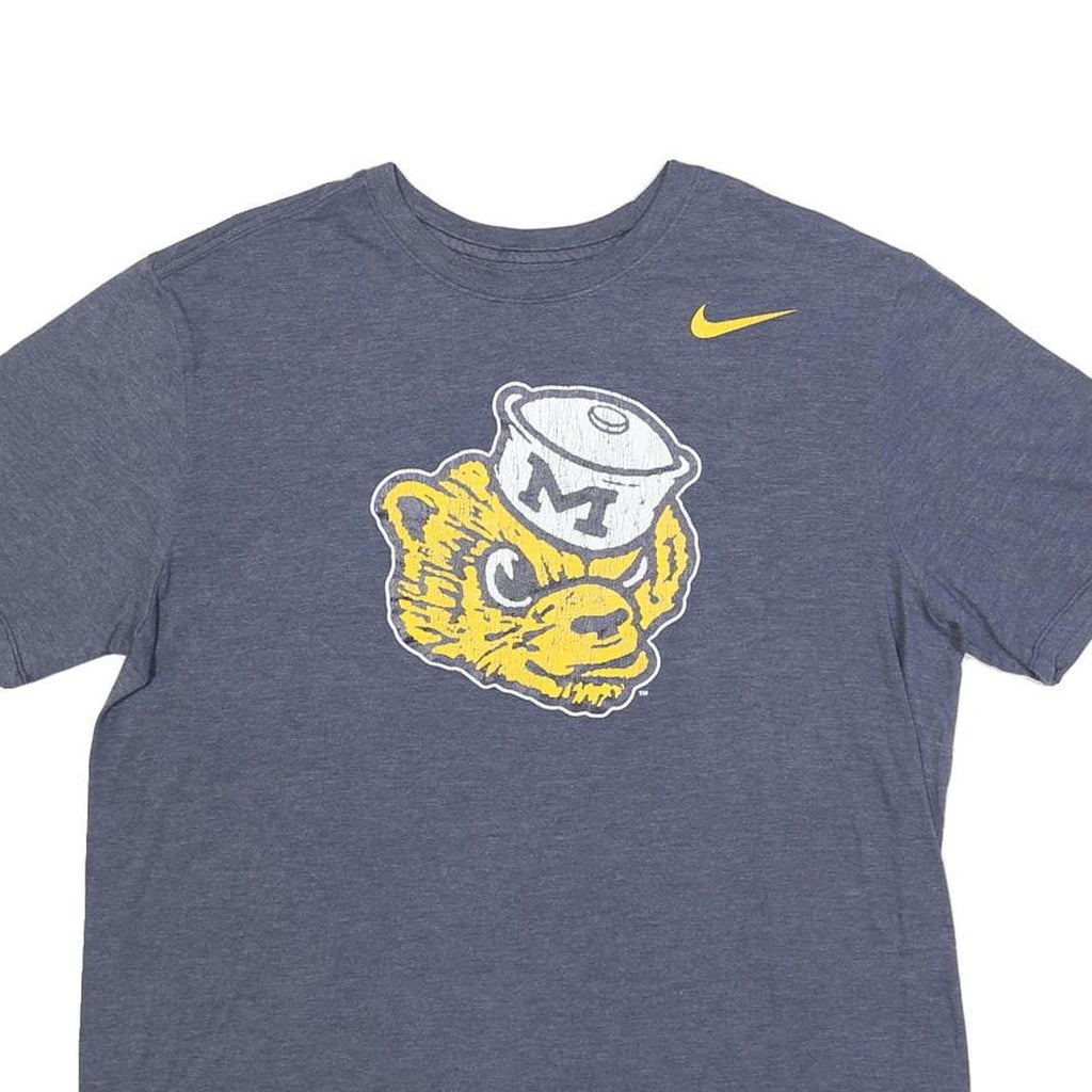 NIKE Mens Blue Yellow Graphic T-Shirt L Short Sleeve Crew Neck Cotton Blend