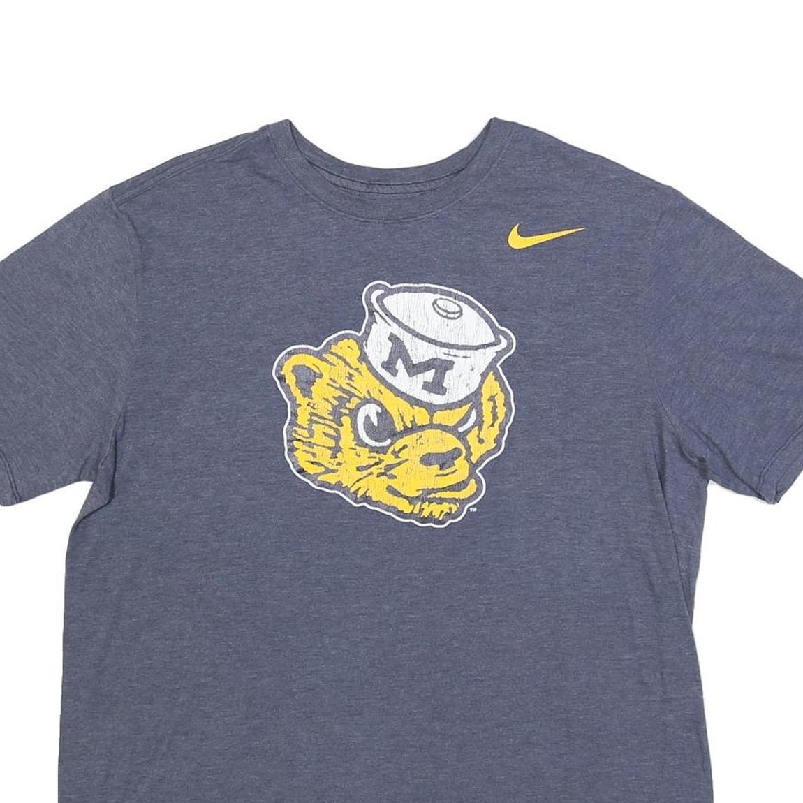 NIKE Mens Blue Yellow Graphic T-Shirt L Short Sleeve Crew Neck Cotton Blend