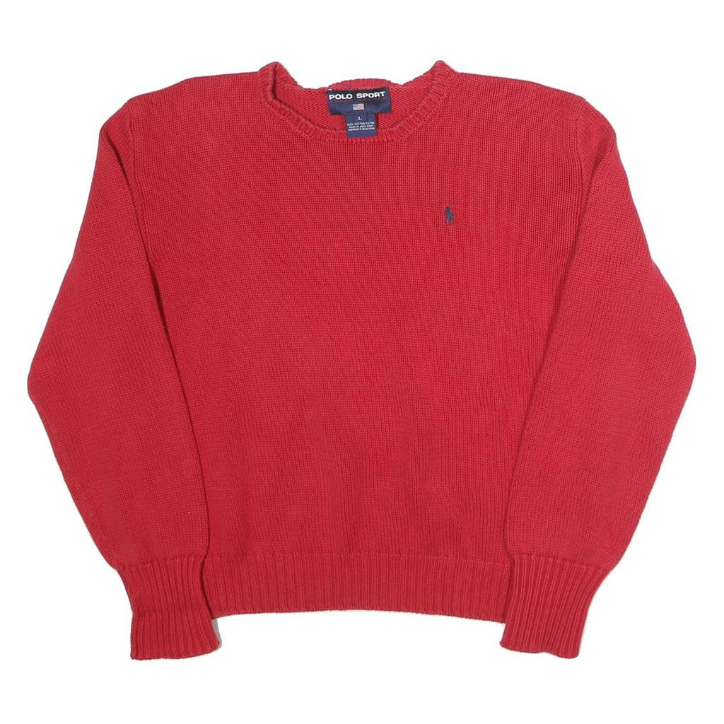 POLO SPORT RALPH LAUREN Womens Red Plain Cotton Jumper Crew Neck Tight Knit L