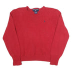 POLO SPORT RALPH LAUREN Womens Red Plain Cotton Jumper Crew Neck Tight Knit L