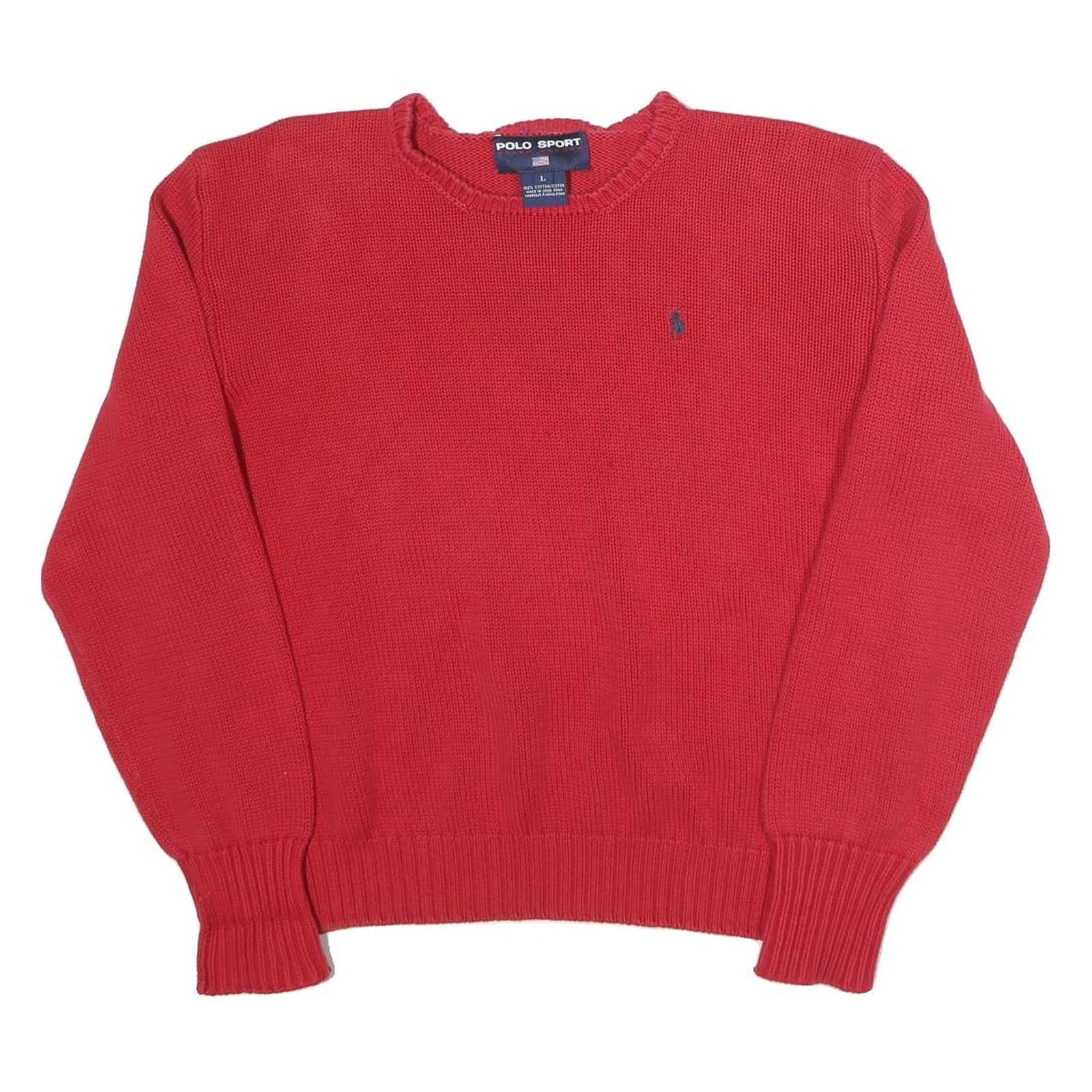 POLO SPORT RALPH LAUREN Womens Red Plain Cotton Jumper Crew Neck Tight Knit L