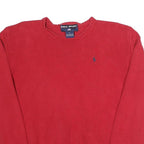 POLO SPORT RALPH LAUREN Womens Red Plain Cotton Jumper Crew Neck Tight Knit L