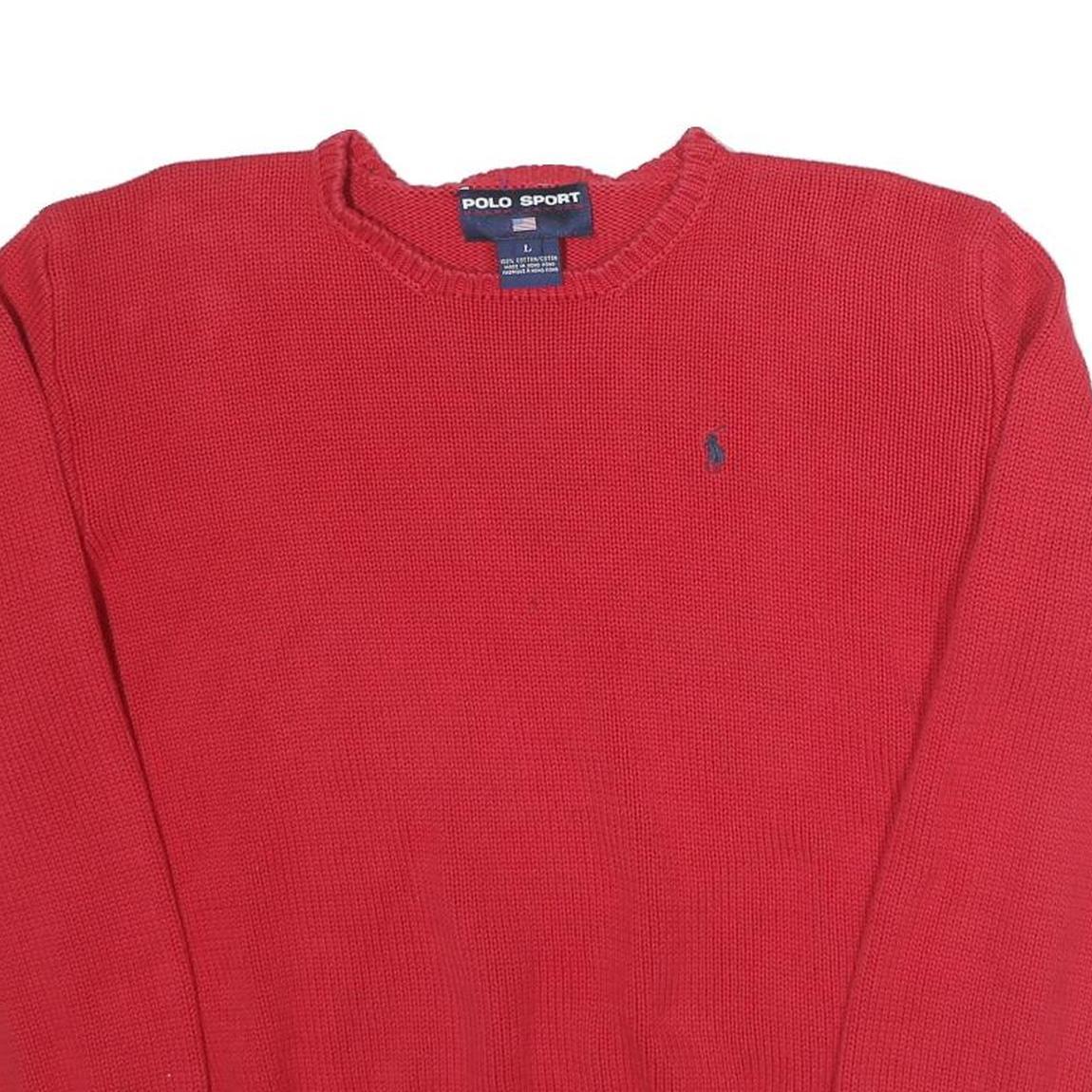 POLO SPORT RALPH LAUREN Womens Red Plain Cotton Jumper Crew Neck Tight Knit L