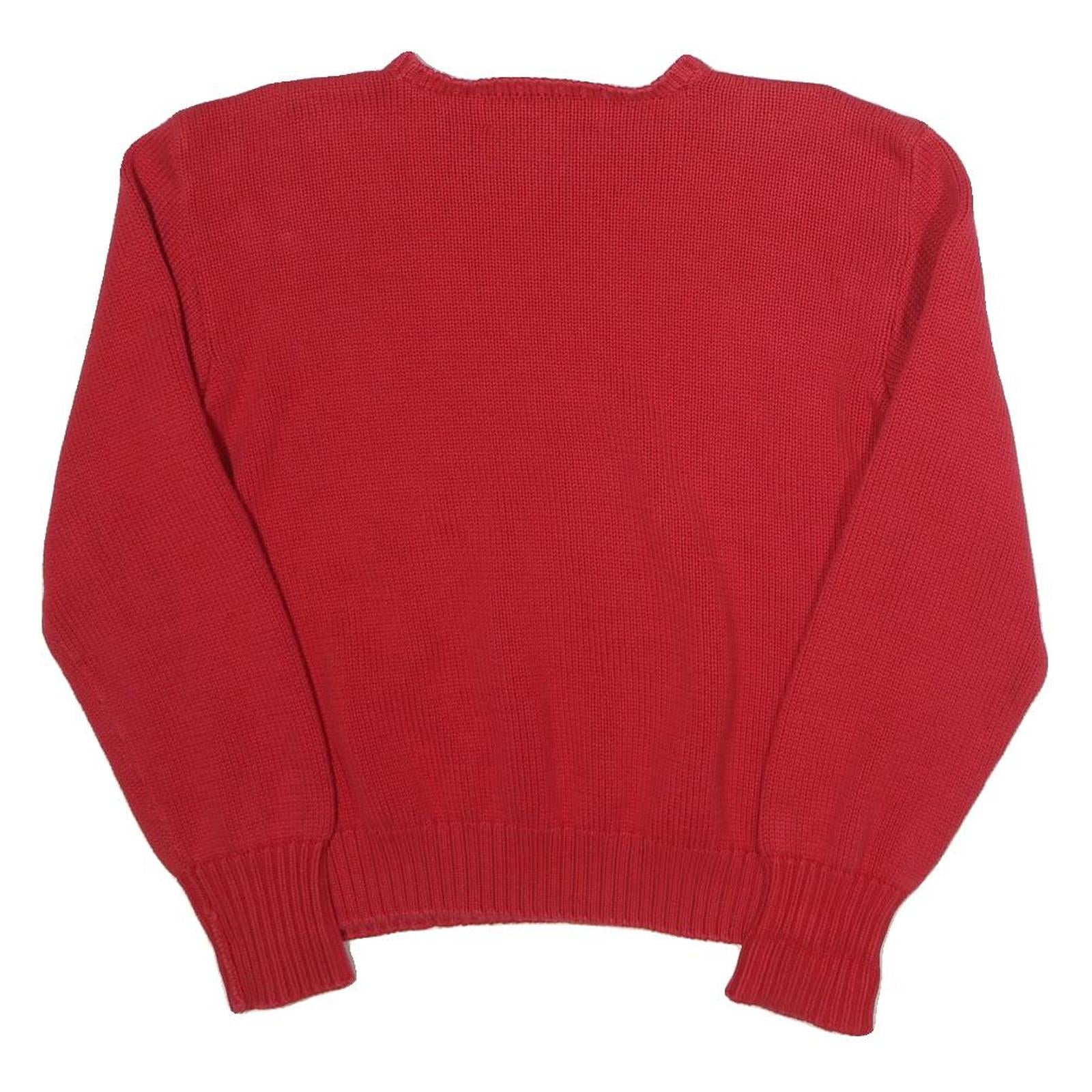 POLO SPORT RALPH LAUREN Womens Red Plain Cotton Jumper Crew Neck Tight Knit L