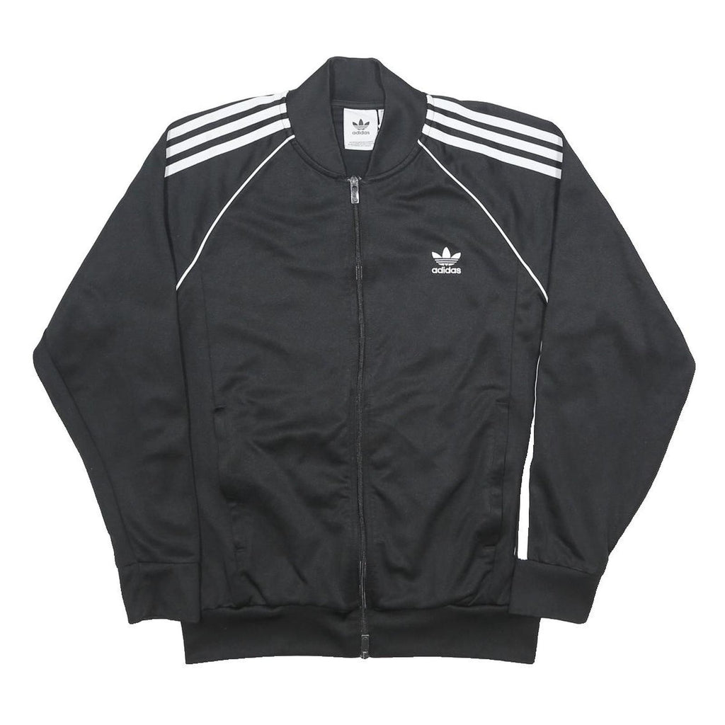 ADIDAS Mens Black White Track Jacket L Polyester Zip Plain Sportswear