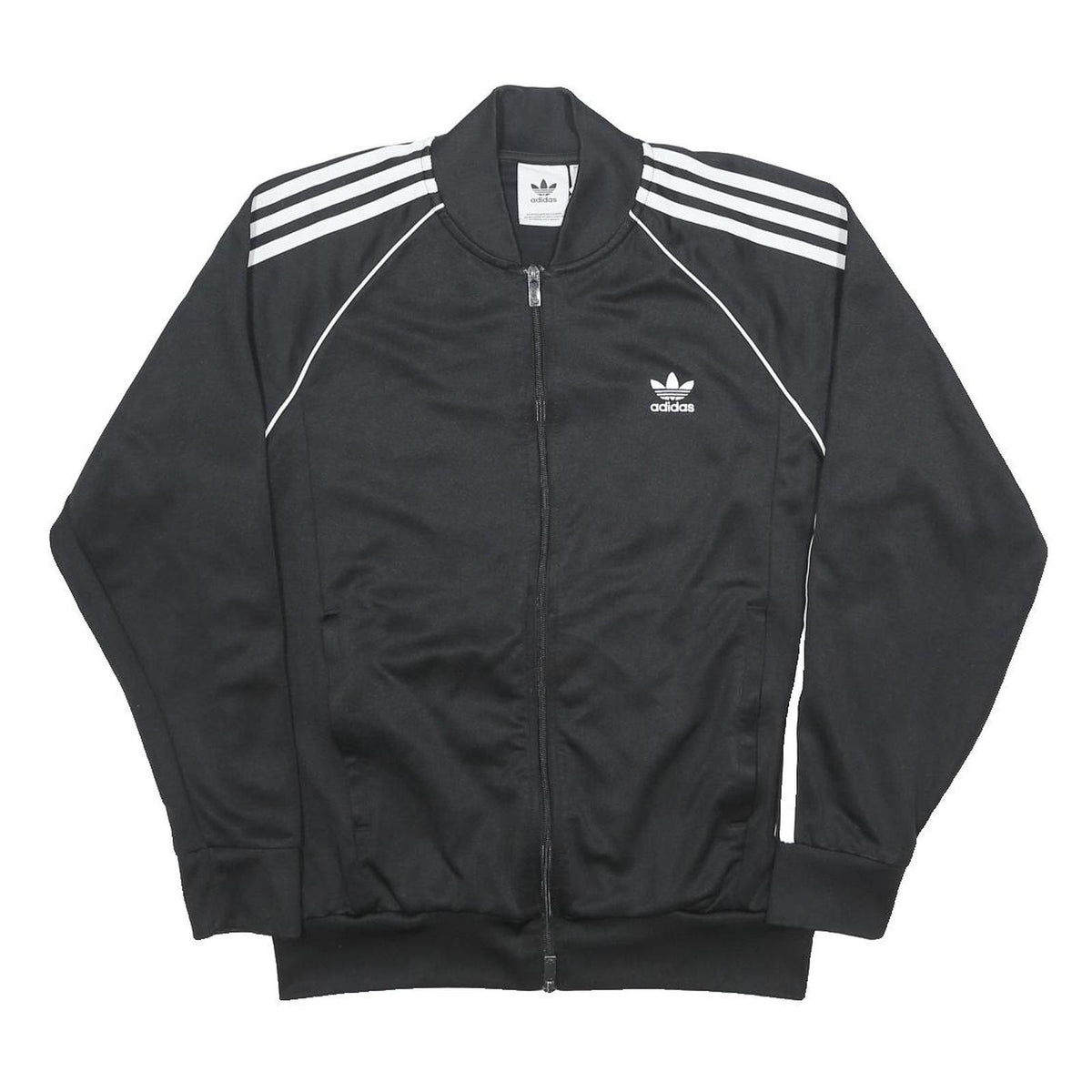 ADIDAS Mens Black White Track Jacket L Polyester Zip Plain Sportswear