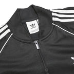 ADIDAS Mens Black White Track Jacket L Polyester Zip Plain Sportswear