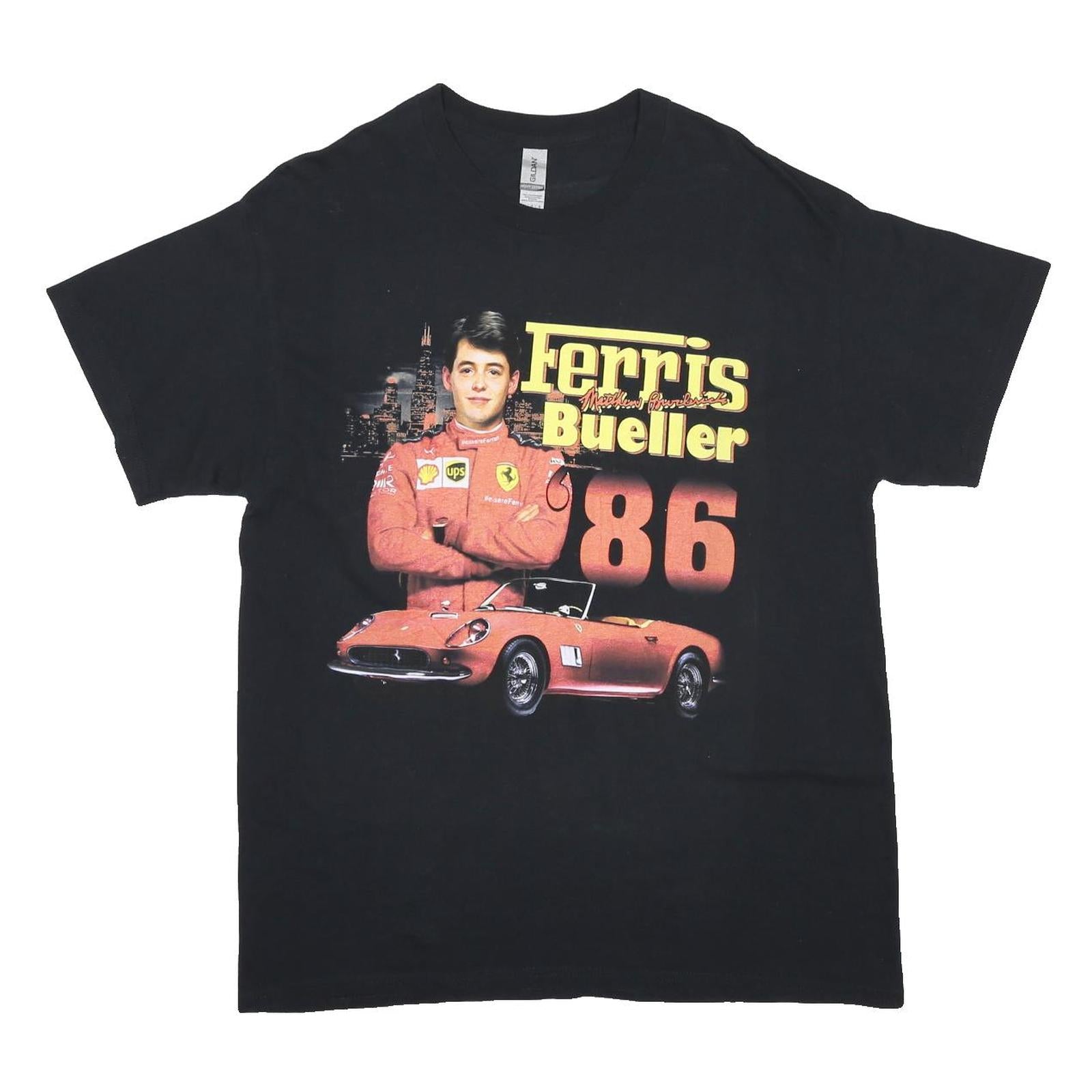 GILDAN Mens Black Ferris Bueller 86 Graphic T-Shirt L Short Sleeve Crew Neck