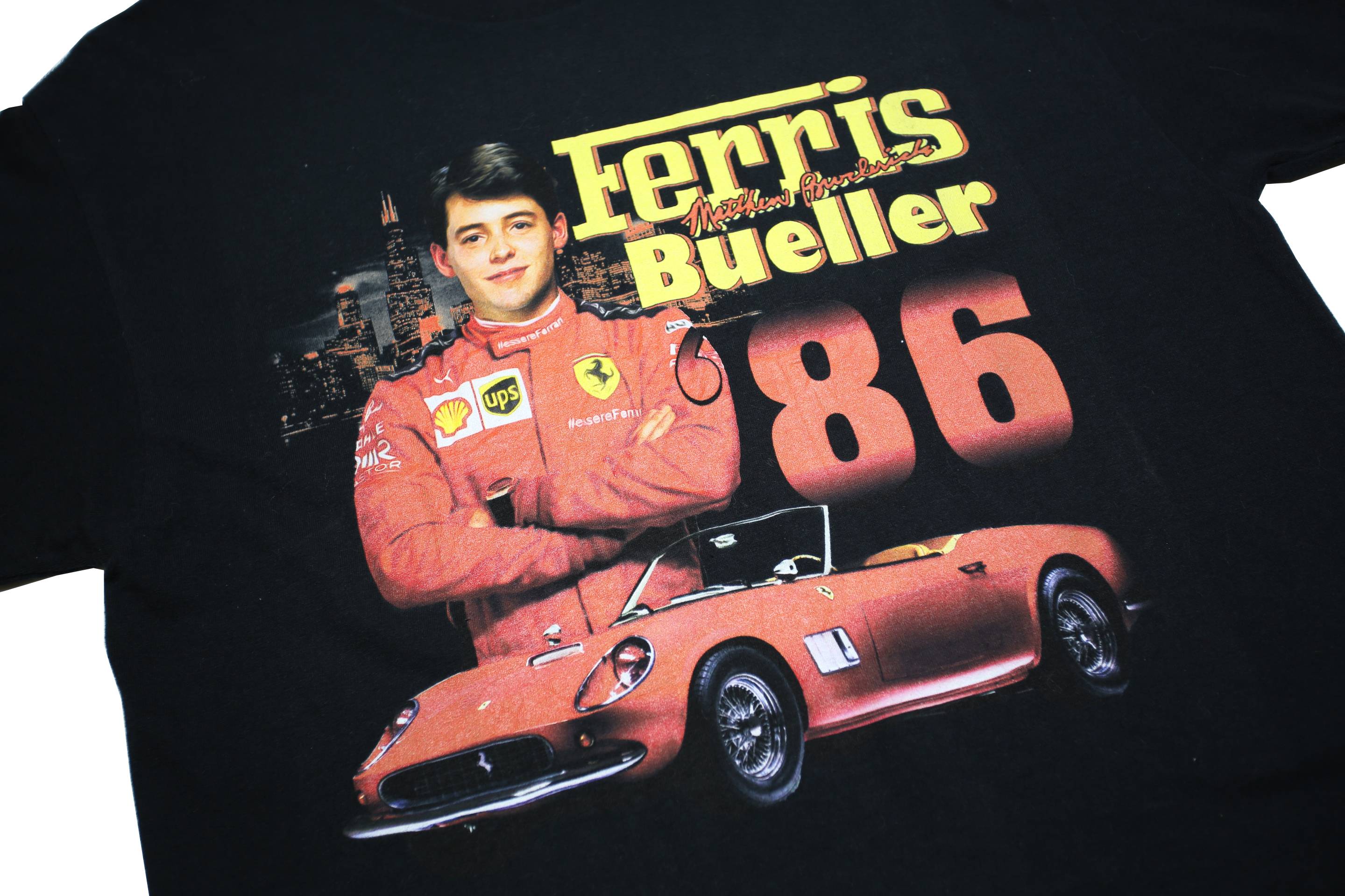 GILDAN Mens Black Ferris Bueller 86 Graphic T-Shirt L Short Sleeve Crew Neck