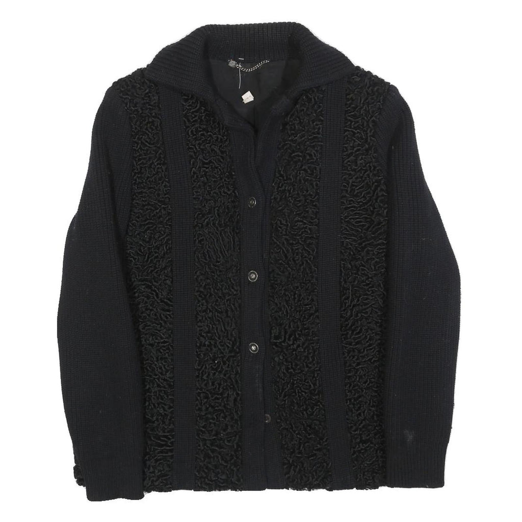 Womens Black Textured Button Jacket M Knit Fine Wool Casual Warm Layer