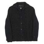 Womens Black Textured Button Jacket M Knit Fine Wool Casual Warm Layer